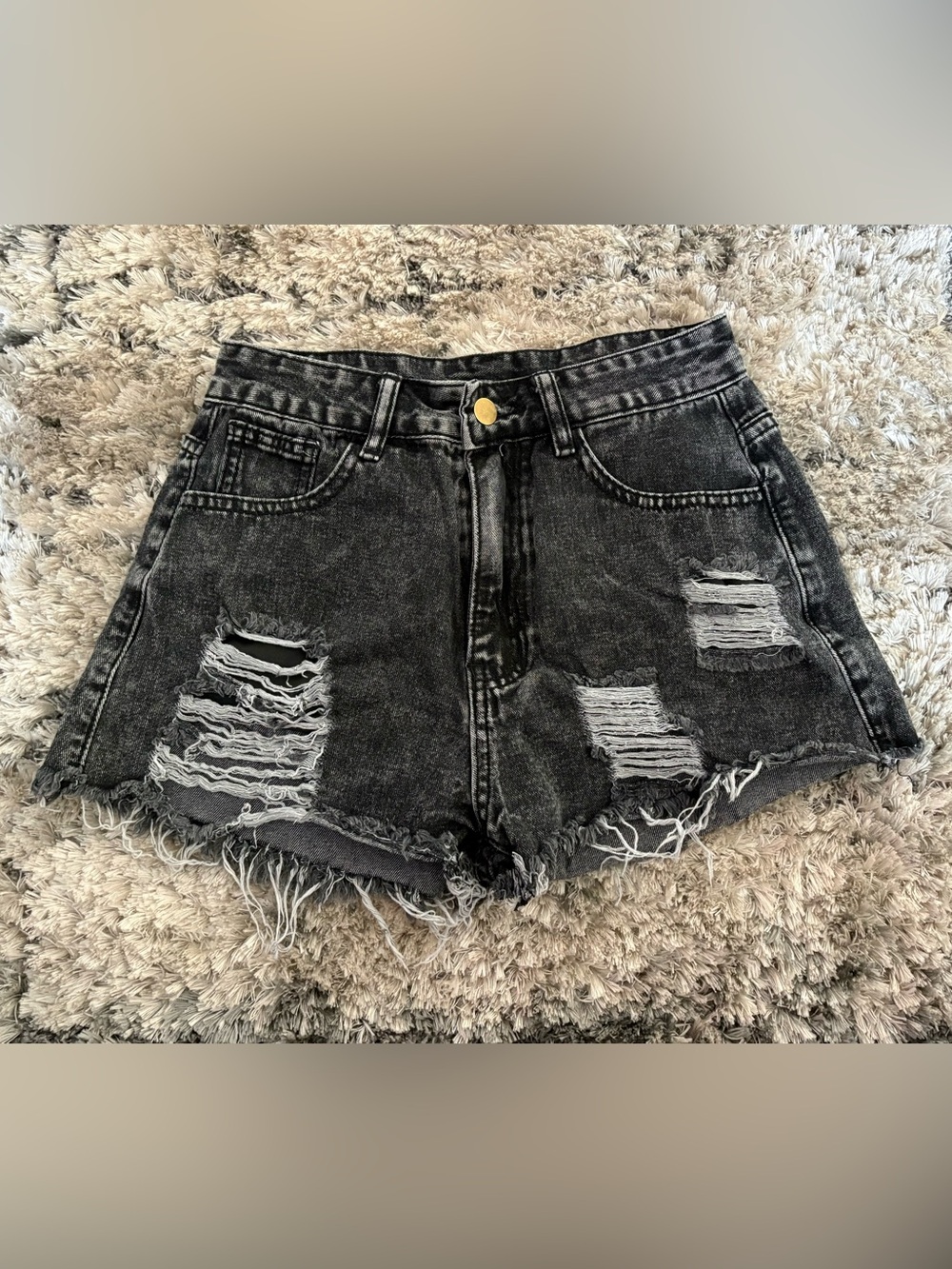 SHEIN Distressed Black High-Rise Denim Shorts